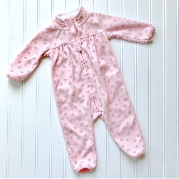 •Carter’s• pink heart fleece sleeper - Picture 1 of 5